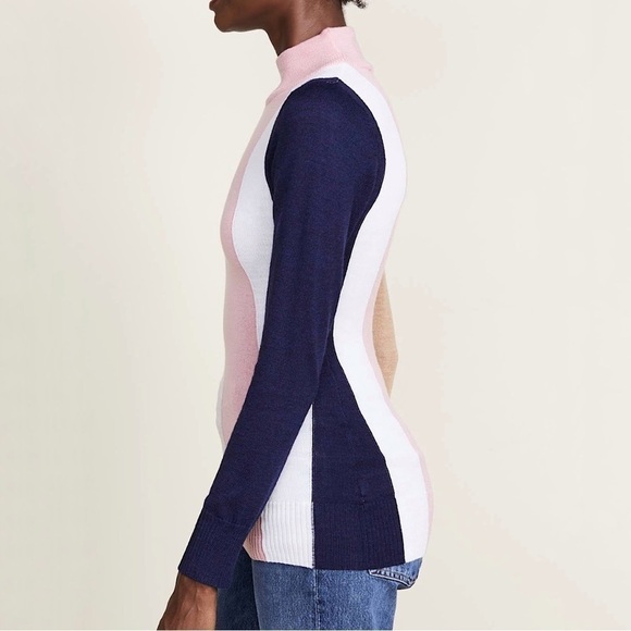Paper London Dolly Wool Jumper Tonal Stripe Mock Neck Fitted Sweater XS - Picture 4 of 16